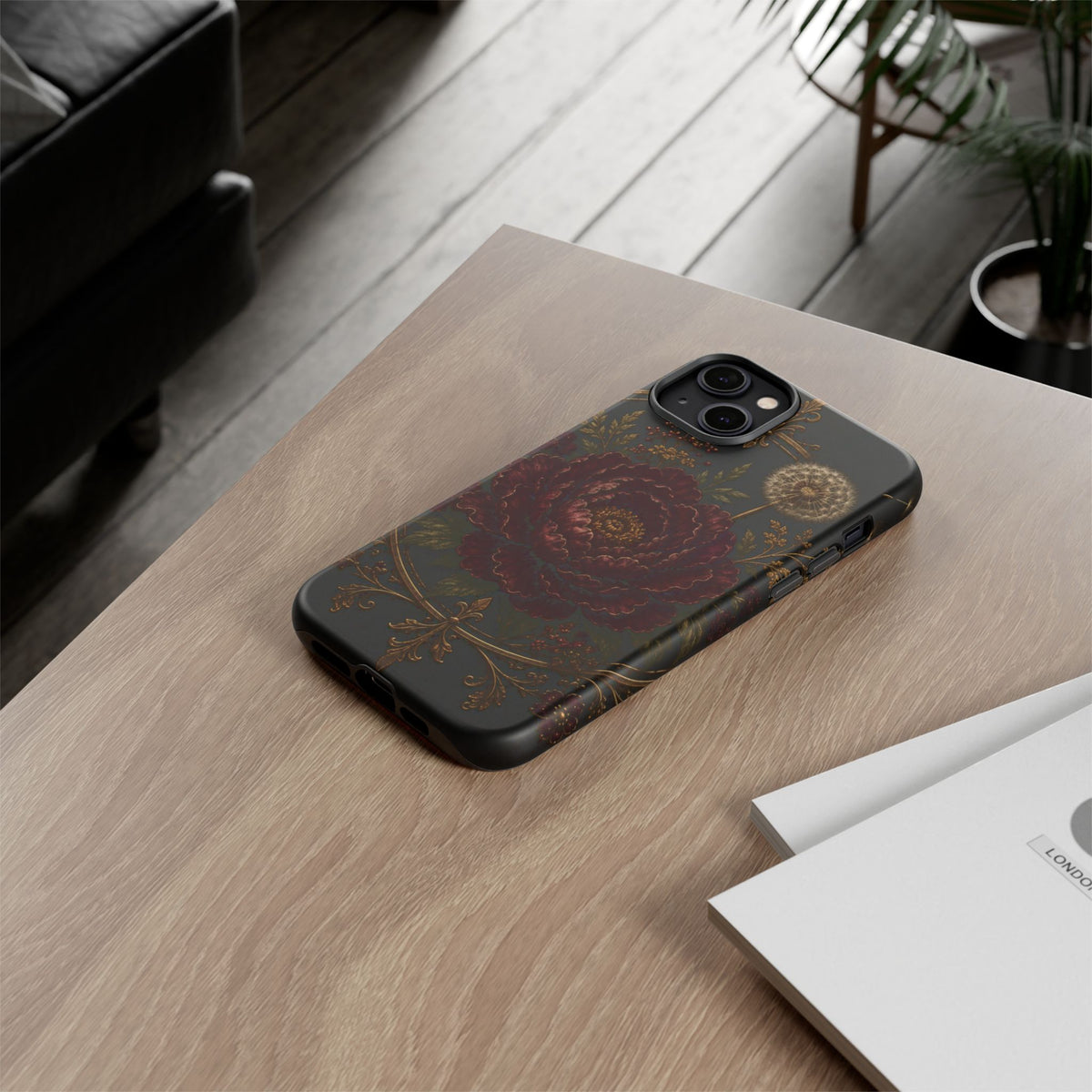 Midnight Garden Tough Case – Vintage Dark Floral Phone Case (Antique Dahlia & Dandelion)