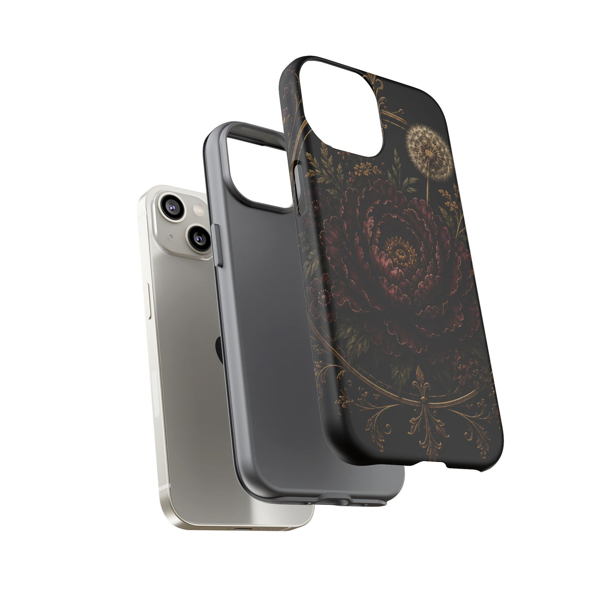 Midnight Garden Tough Case – Vintage Dark Floral Phone Case (Antique Dahlia & Dandelion)