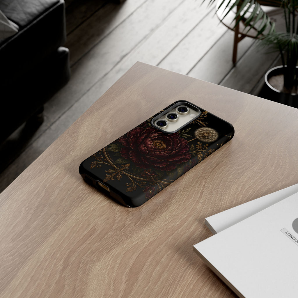 Midnight Garden Tough Case – Vintage Dark Floral Phone Case (Antique Dahlia & Dandelion)