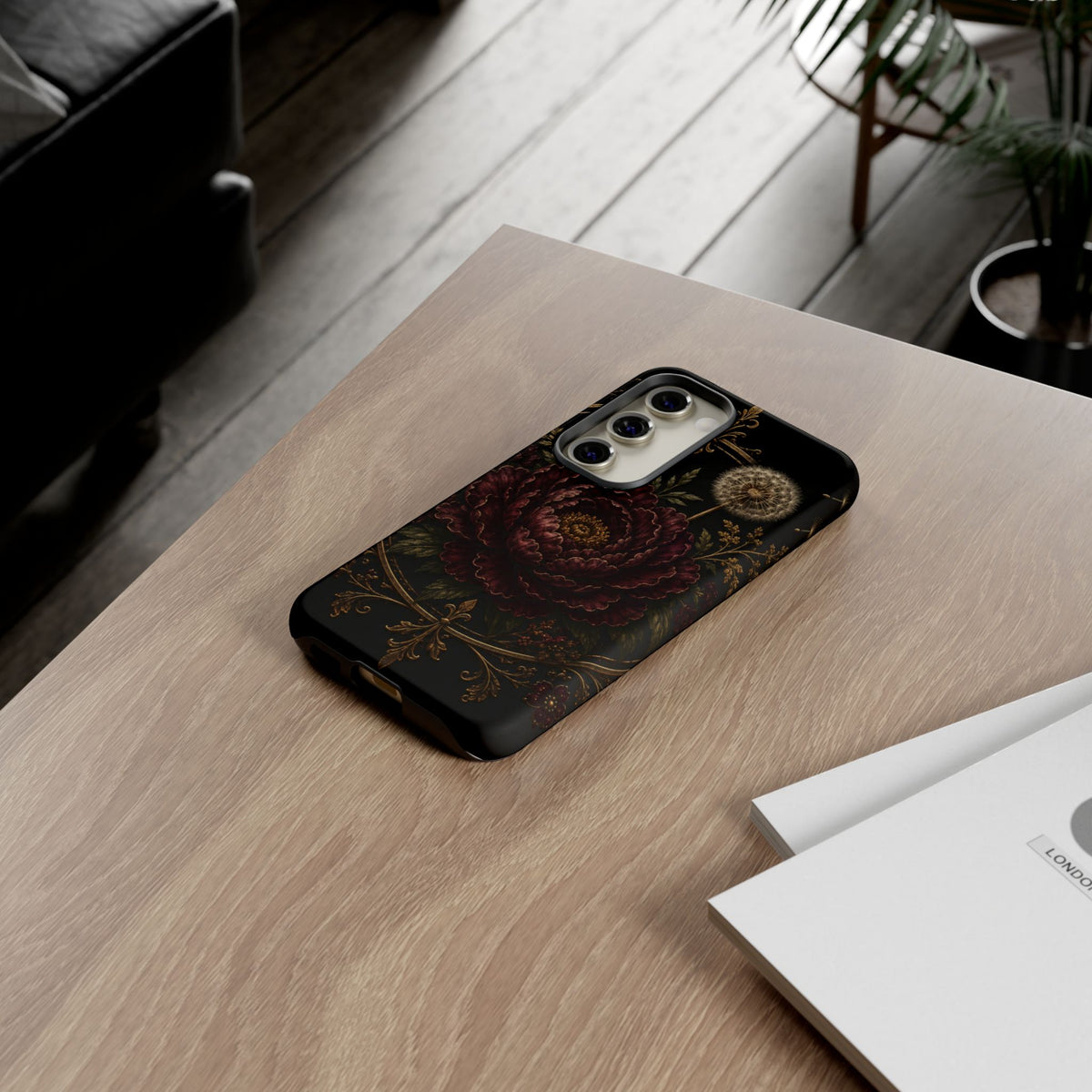 Midnight Garden Tough Case – Vintage Dark Floral Phone Case (Antique Dahlia & Dandelion)