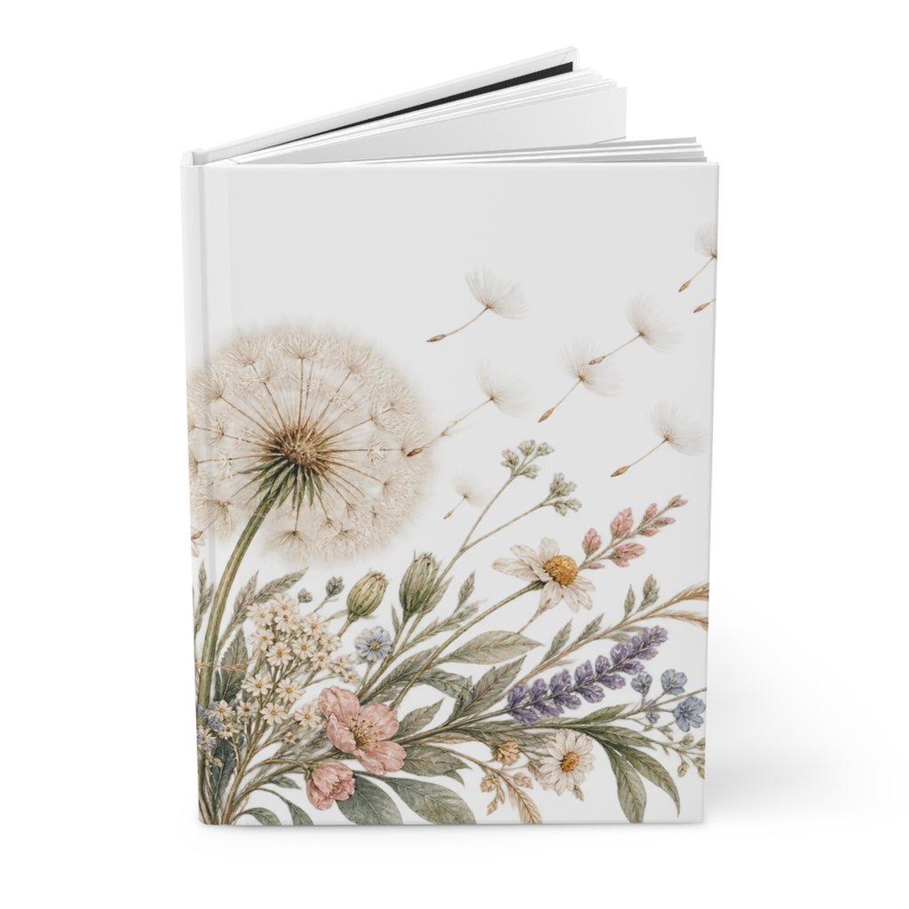 Wild Blooms Floral Dandelion Hardcover Journal — Lined Rustic Wildflower Notebook