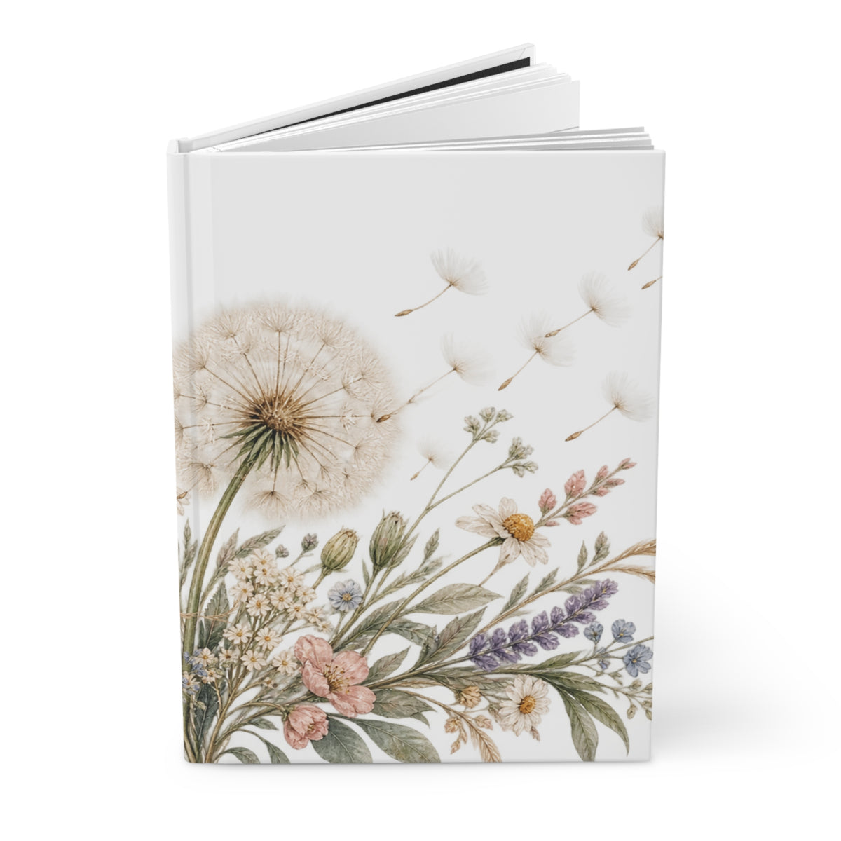 Wild Blooms Floral Dandelion Hardcover Journal — Lined Rustic Wildflower Notebook