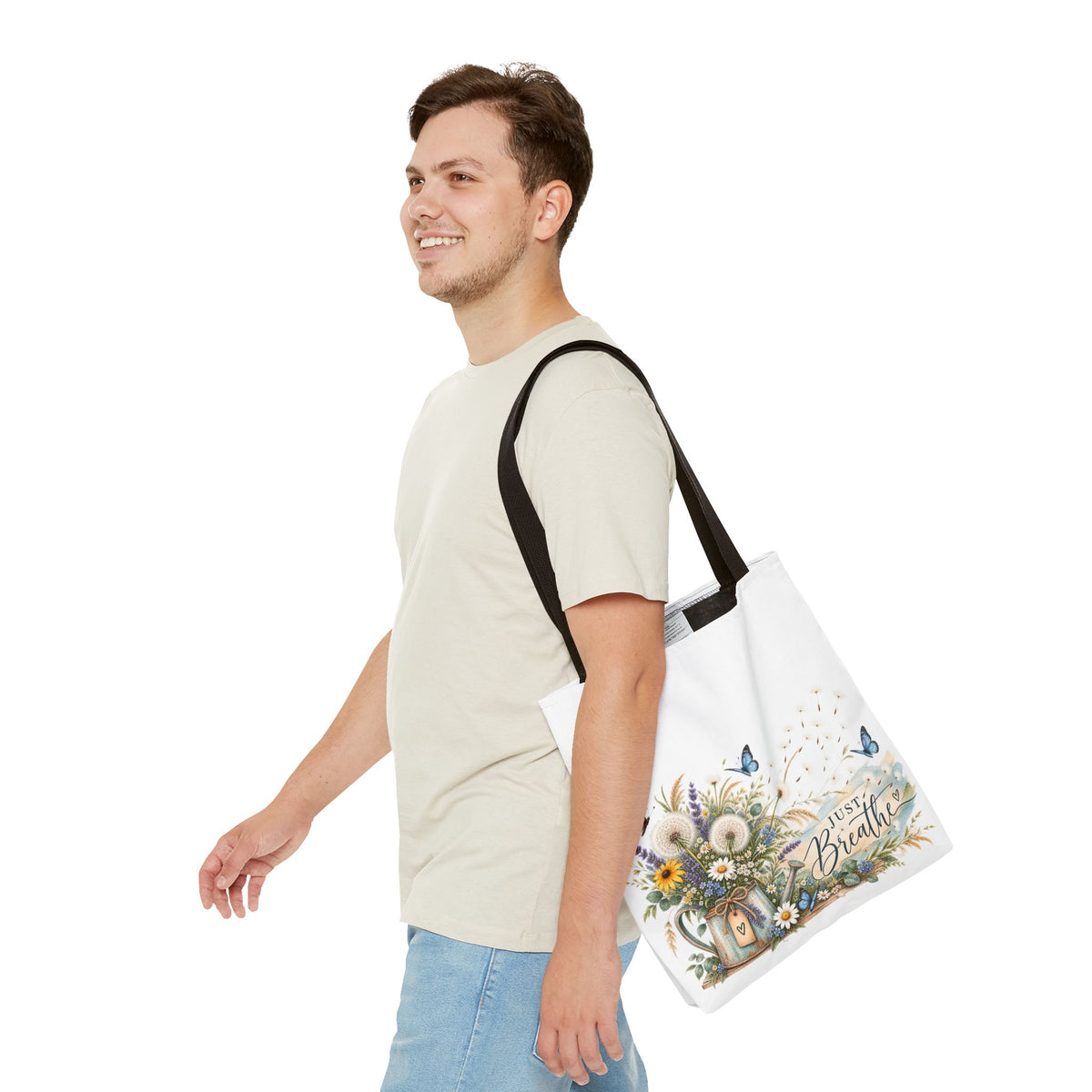 Just Breathe Floral Tote Bag — Butterfly Dandelion Garden AOP Tote