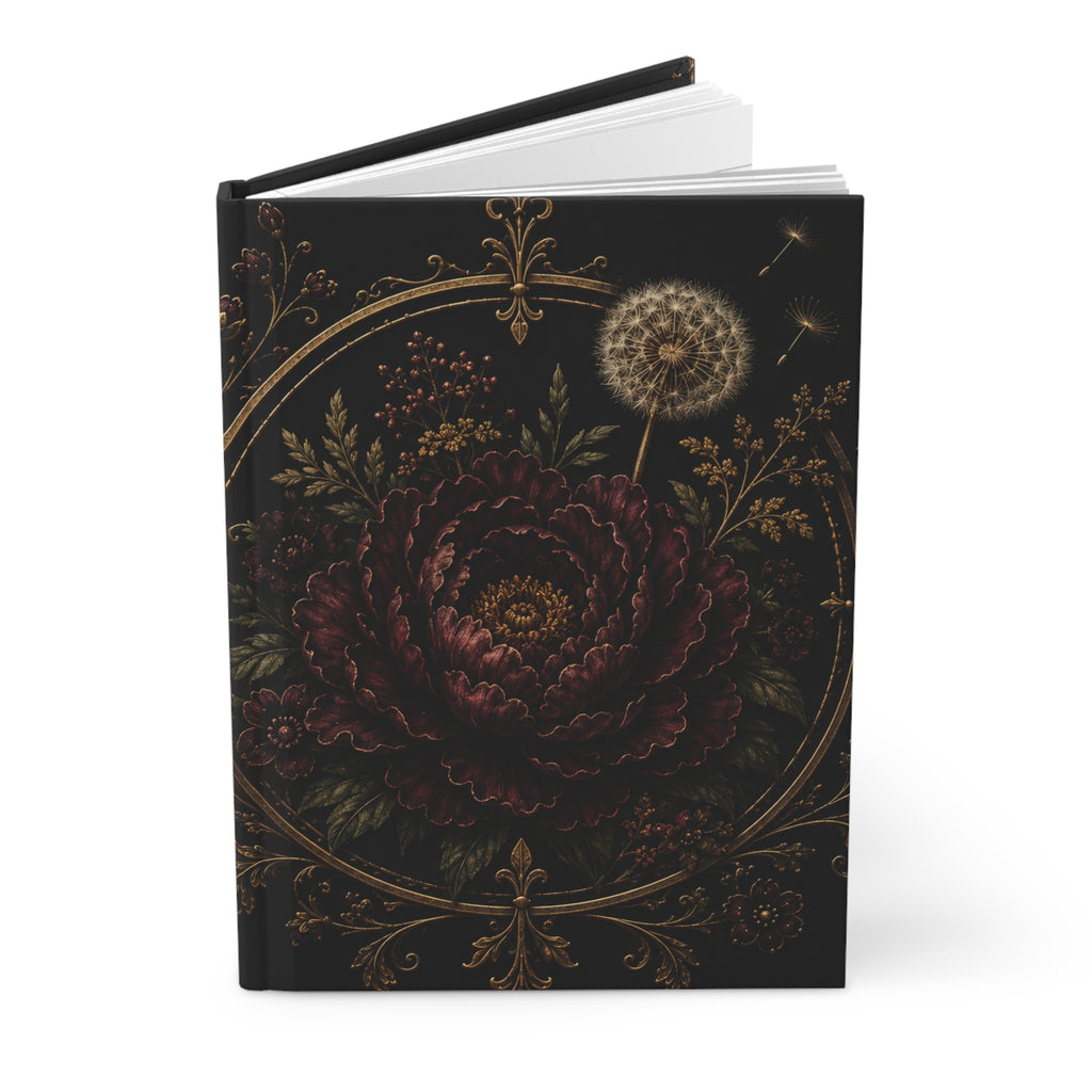 Midnight Garden Floral Velvet Noir Hardcover Journal — Lined Vintage Botanical Notebook