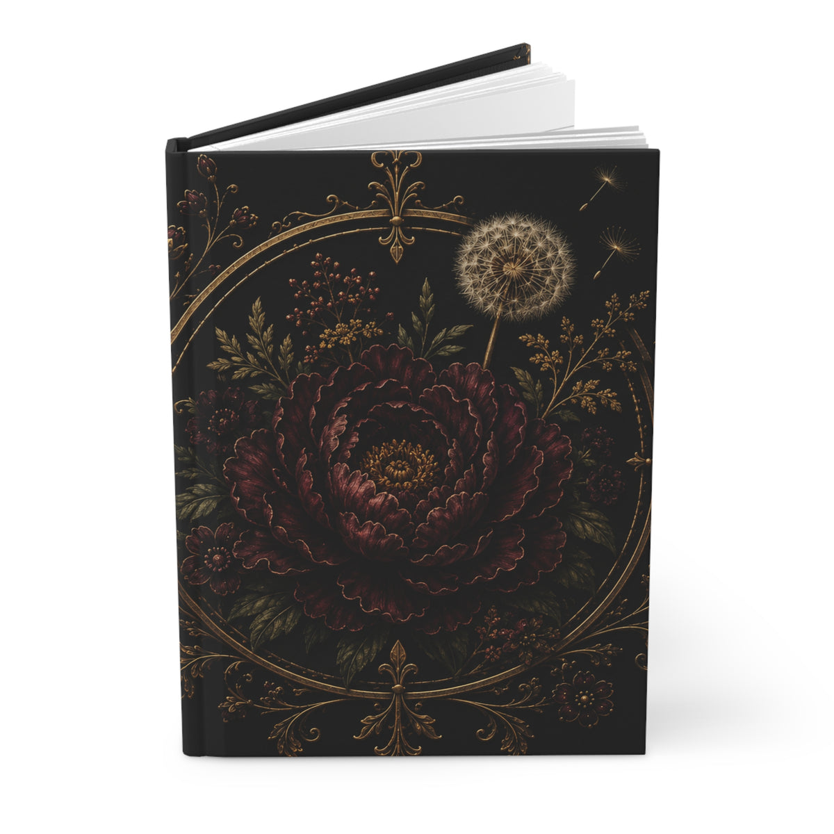 Midnight Garden Floral Velvet Noir Hardcover Journal — Lined Vintage Botanical Notebook
