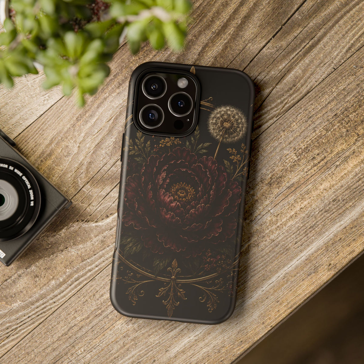 Midnight Garden Tough Case – Vintage Dark Floral Phone Case (Antique Dahlia & Dandelion)