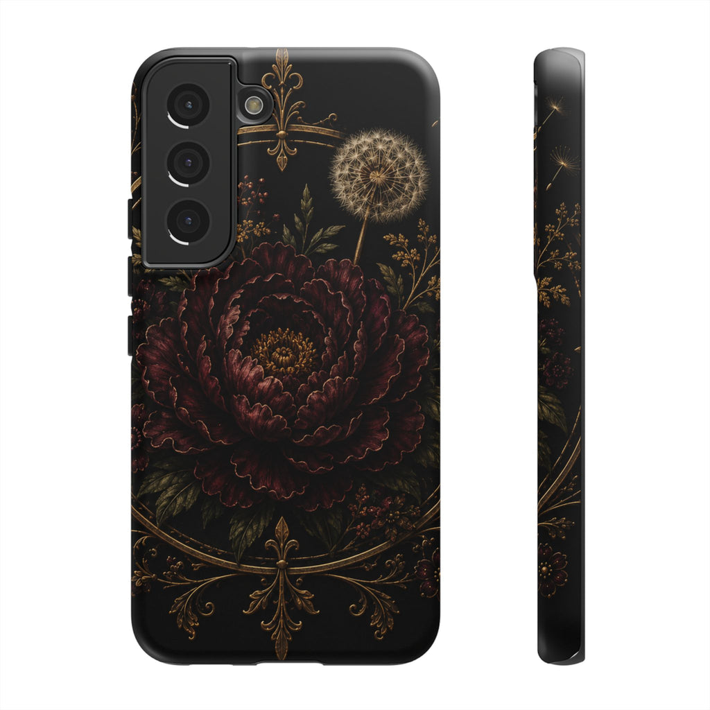 Midnight Garden Tough Case – Vintage Dark Floral Phone Case (Antique Dahlia & Dandelion)