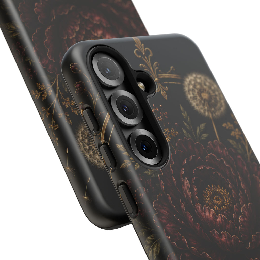 Midnight Garden Tough Case – Vintage Dark Floral Phone Case (Antique Dahlia & Dandelion)