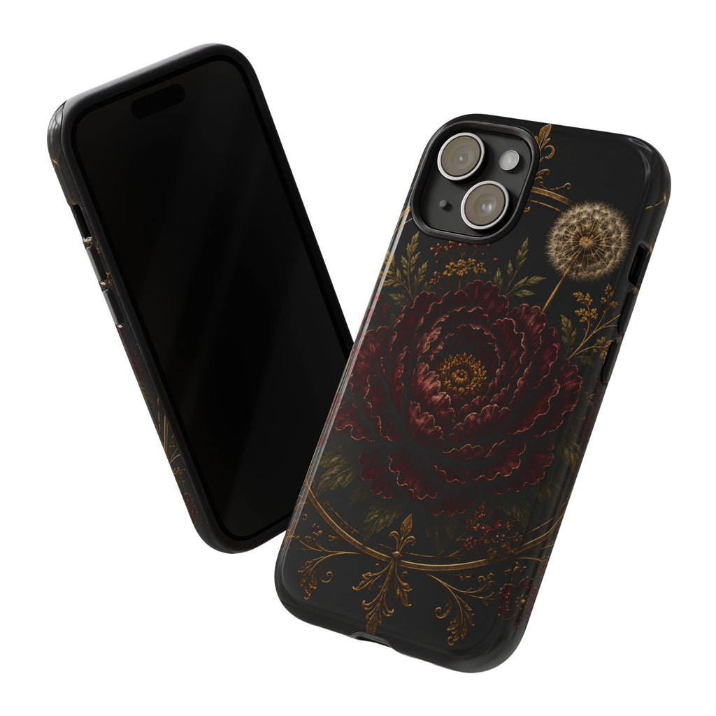 Midnight Garden Tough Case – Vintage Dark Floral Phone Case (Antique Dahlia & Dandelion)