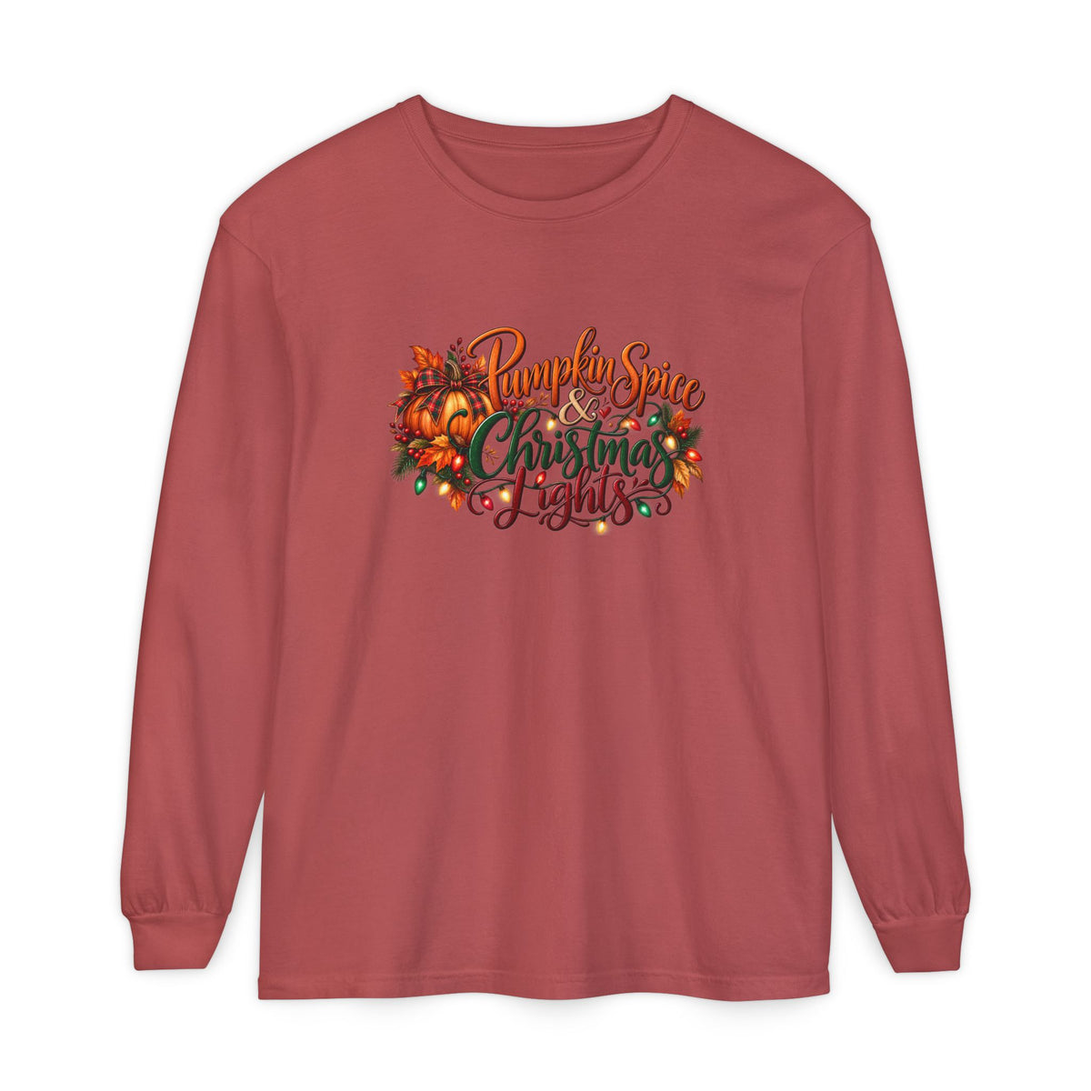Pumpkin Spice and Christmas Lights Long Sleeve T-Shirt