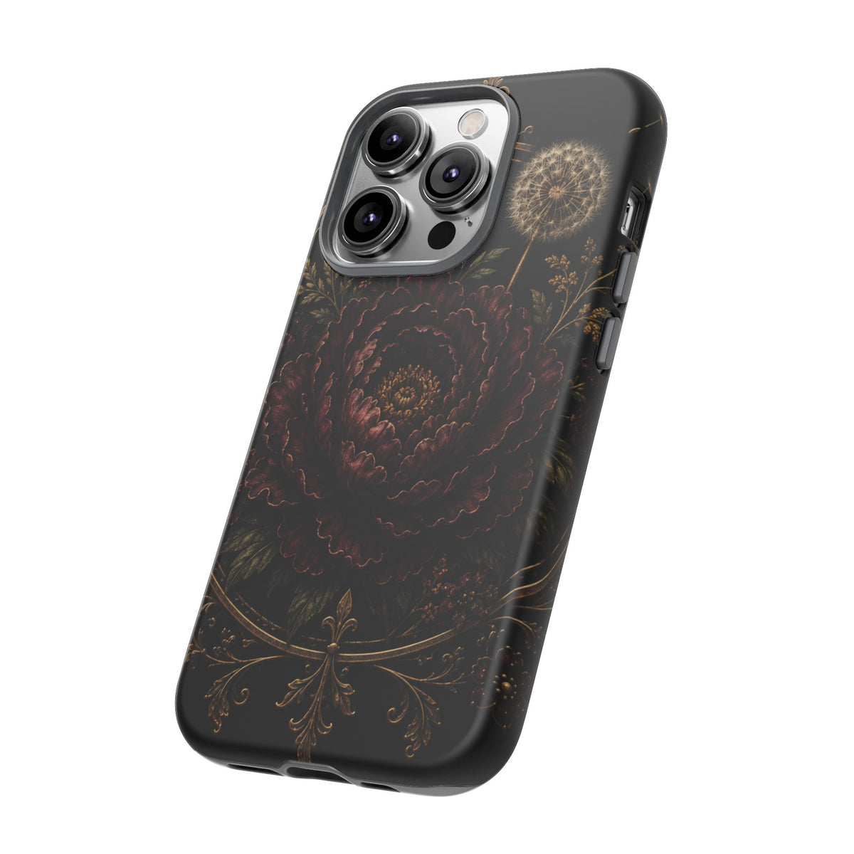 Midnight Garden Tough Case – Vintage Dark Floral Phone Case (Antique Dahlia & Dandelion)