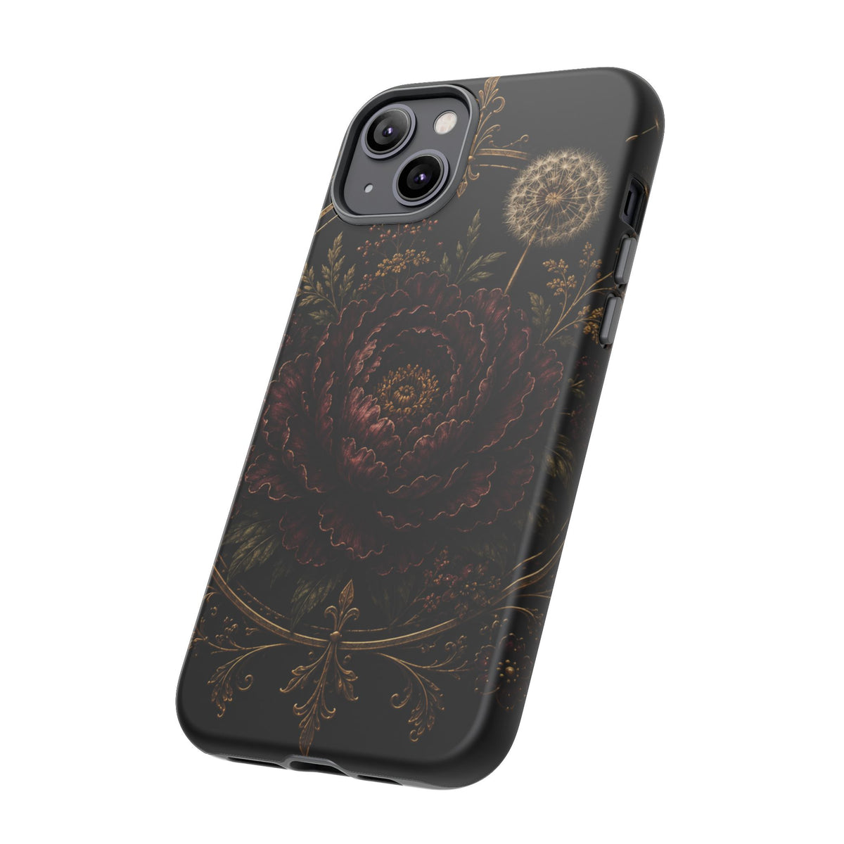 Midnight Garden Tough Case – Vintage Dark Floral Phone Case (Antique Dahlia & Dandelion)