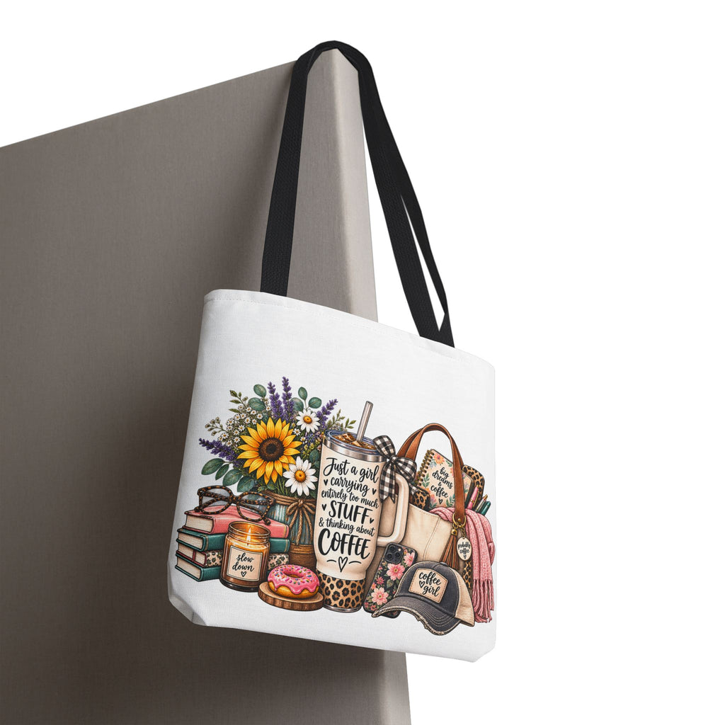 Canvas Tote Bag — "Just a girl carrying all the stuff (and coffee)" Floral & Cozy Design