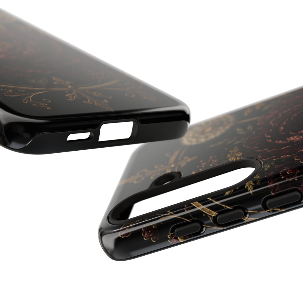 Midnight Garden Tough Case – Vintage Dark Floral Phone Case (Antique Dahlia & Dandelion)