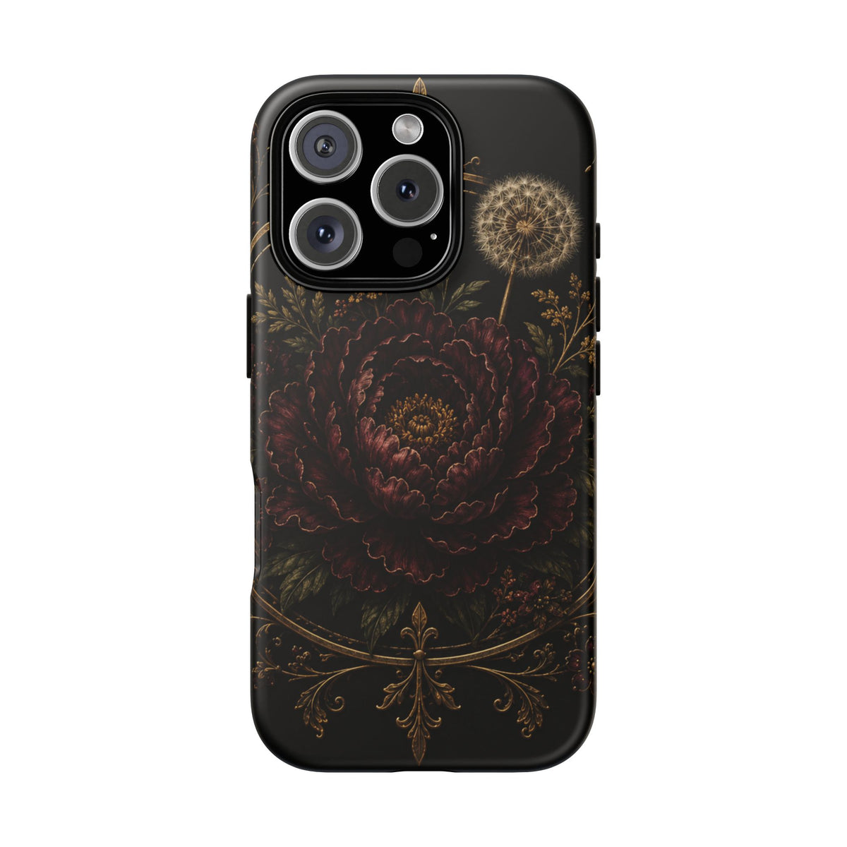 Midnight Garden Tough Case – Vintage Dark Floral Phone Case (Antique Dahlia & Dandelion)