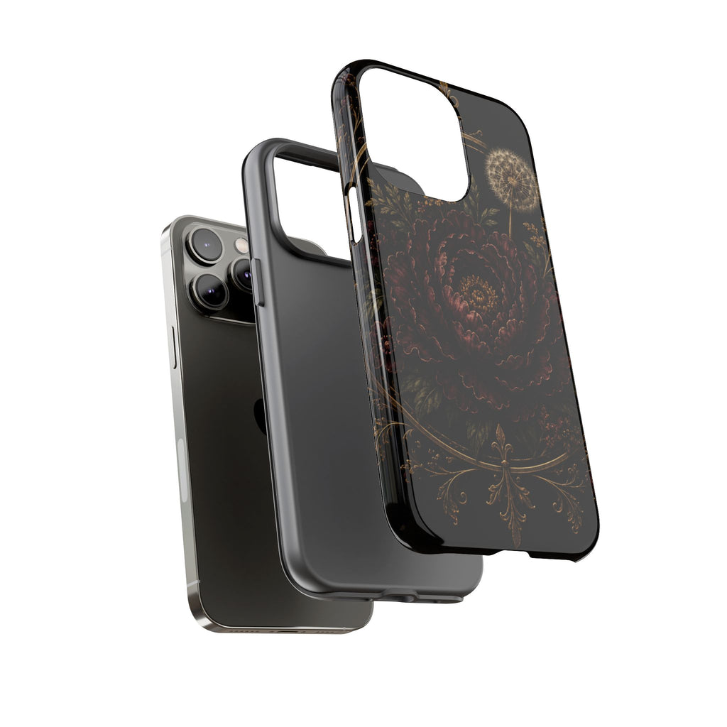 Midnight Garden Tough Case – Vintage Dark Floral Phone Case (Antique Dahlia & Dandelion)