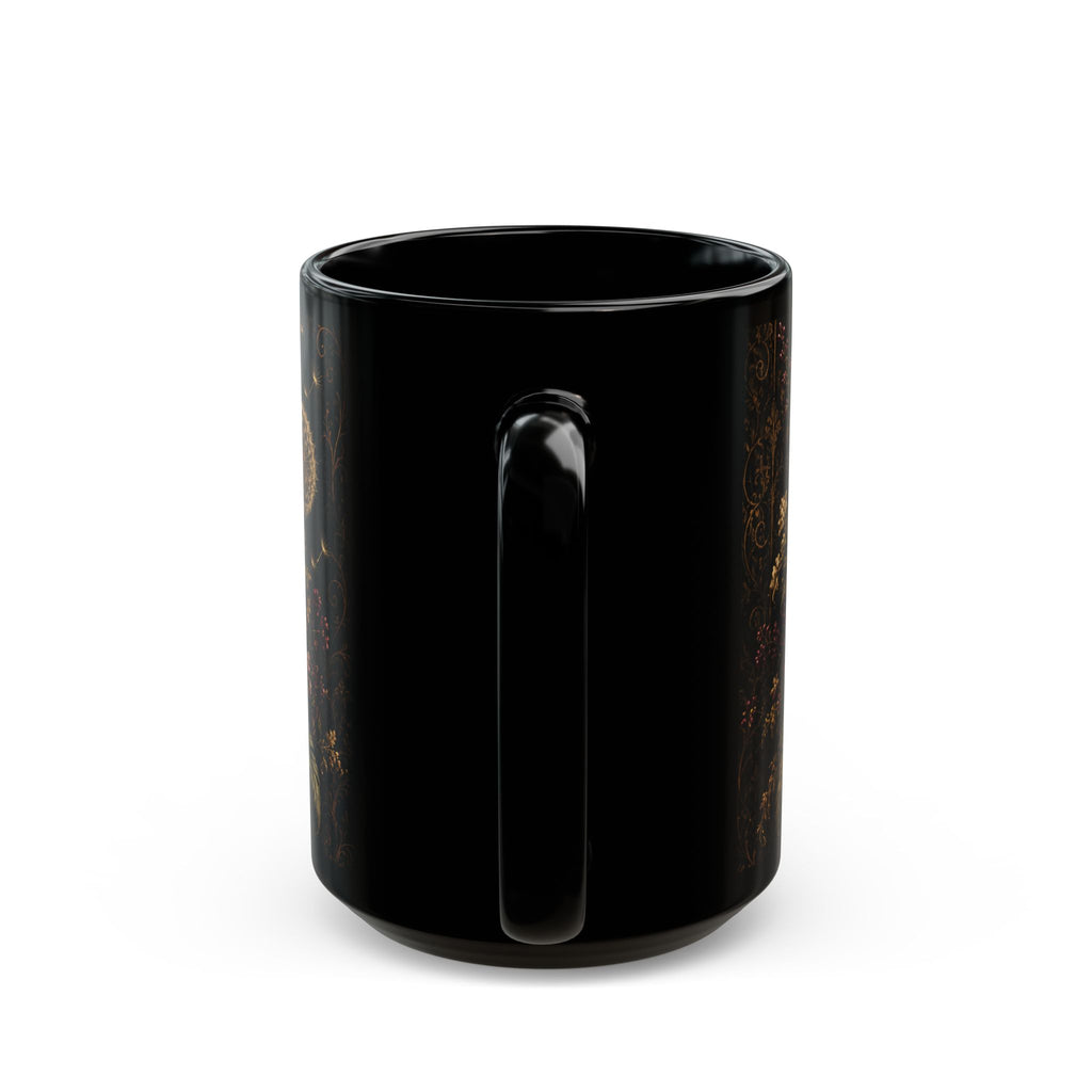 Midnight Garden Dark Floral Black Mug – Vintage Botanical Coffee Cup (15oz)
