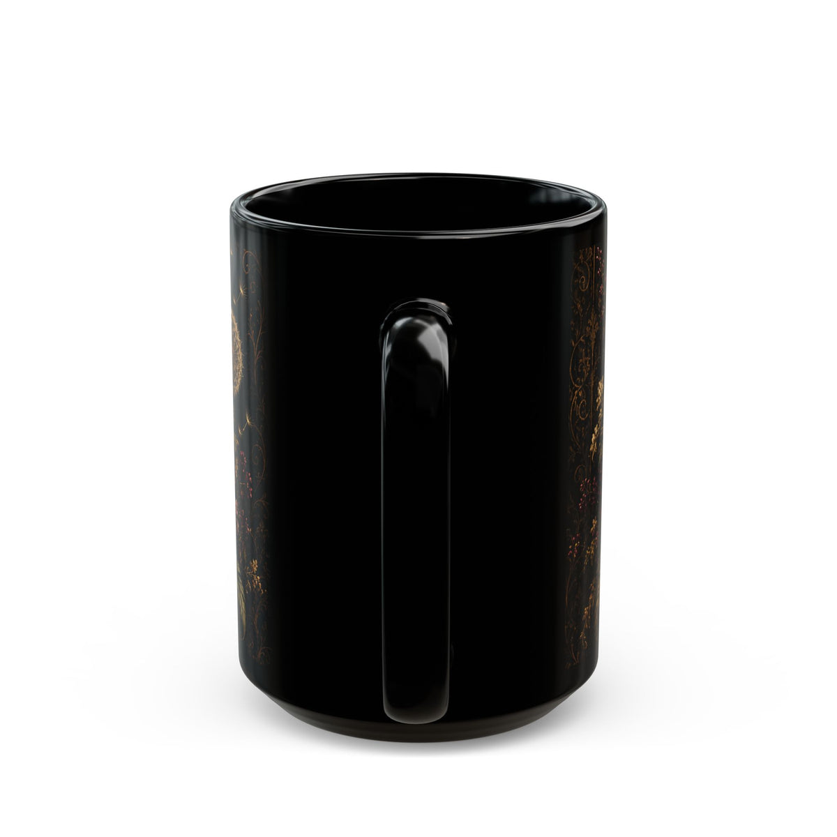 Midnight Garden Dark Floral Black Mug – Vintage Botanical Coffee Cup (15oz)