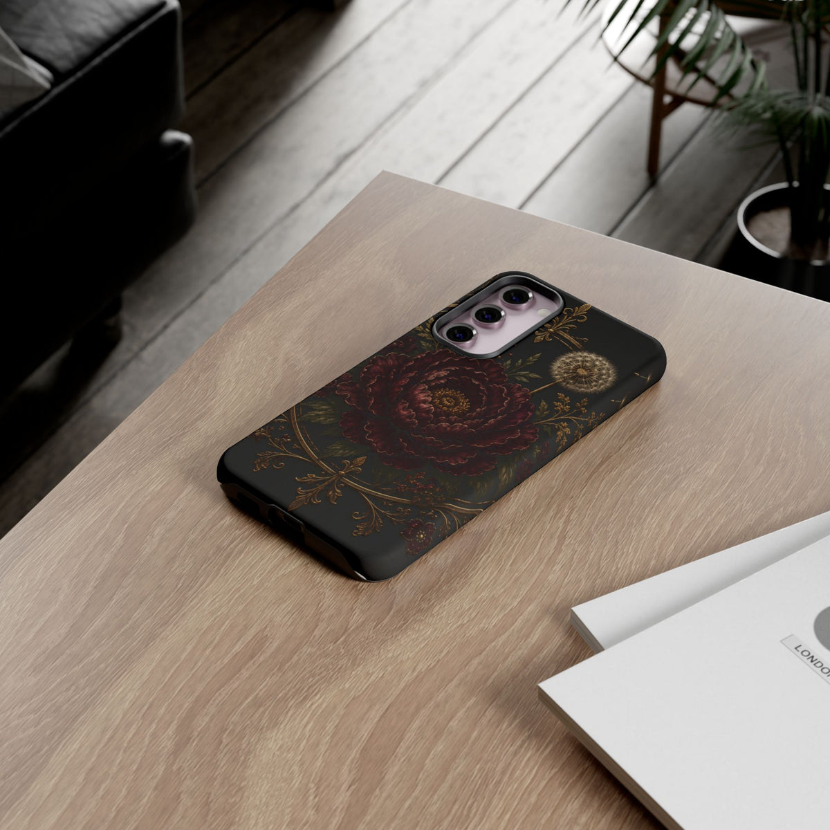 Midnight Garden Tough Case – Vintage Dark Floral Phone Case (Antique Dahlia & Dandelion)