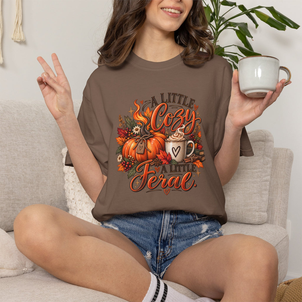 Cozy A Little Cozy A Little Feral Fall Pumpkin T-Shirt