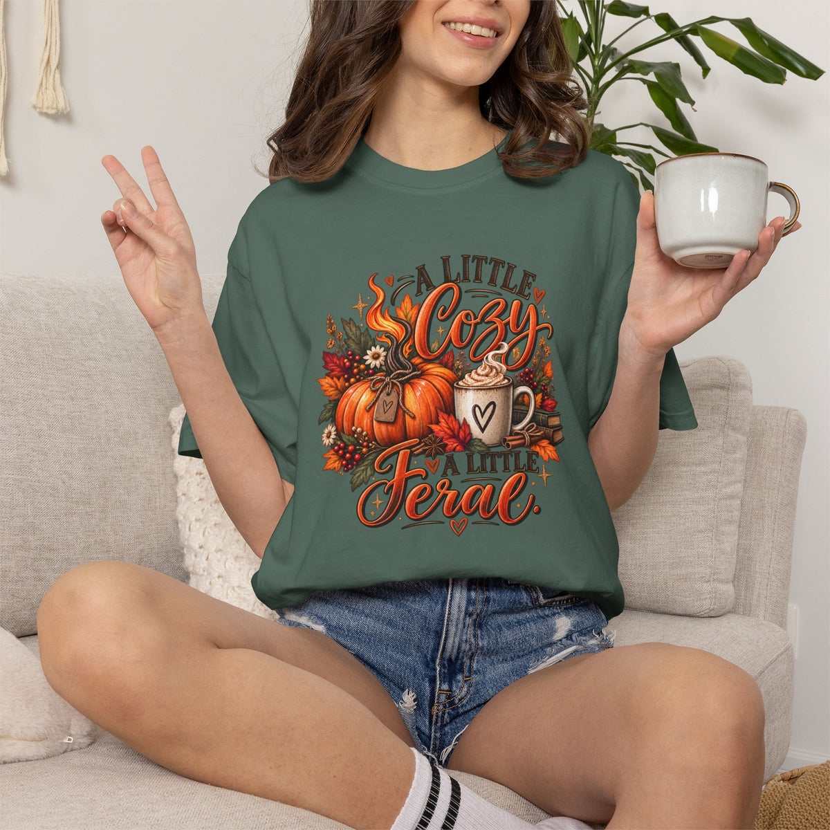 Cozy A Little Cozy A Little Feral Fall Pumpkin T-Shirt