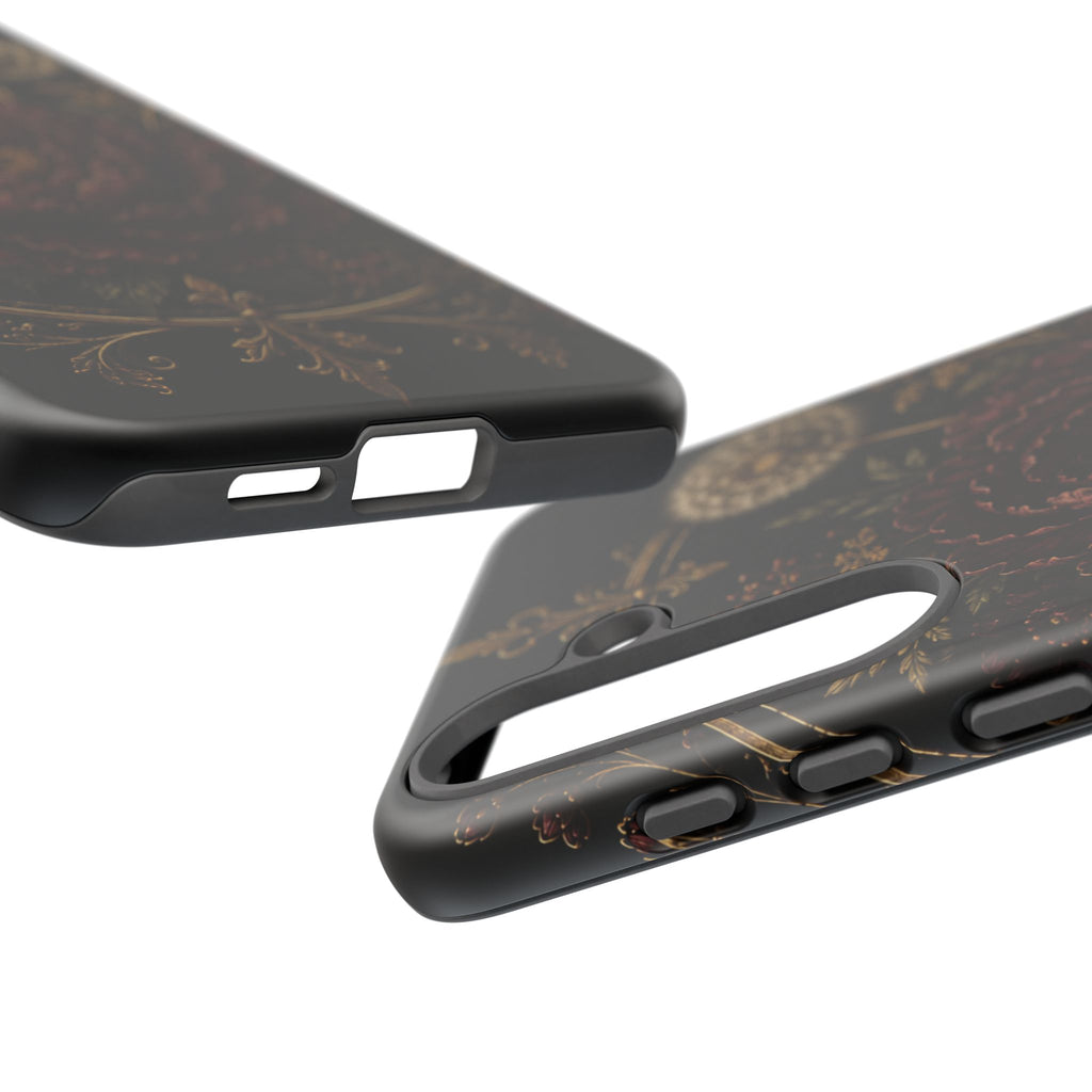 Midnight Garden Tough Case – Vintage Dark Floral Phone Case (Antique Dahlia & Dandelion)