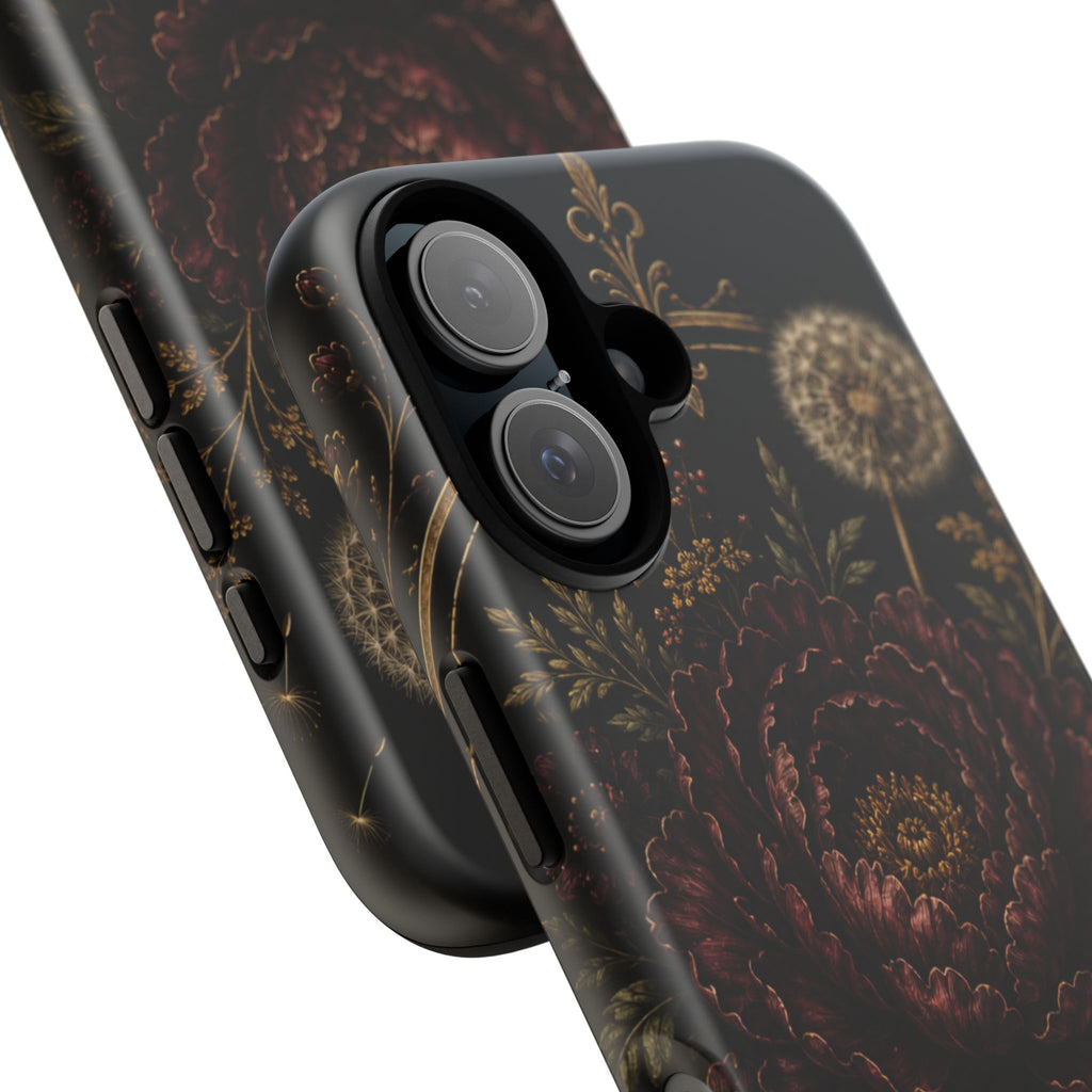 Midnight Garden Tough Case – Vintage Dark Floral Phone Case (Antique Dahlia & Dandelion)