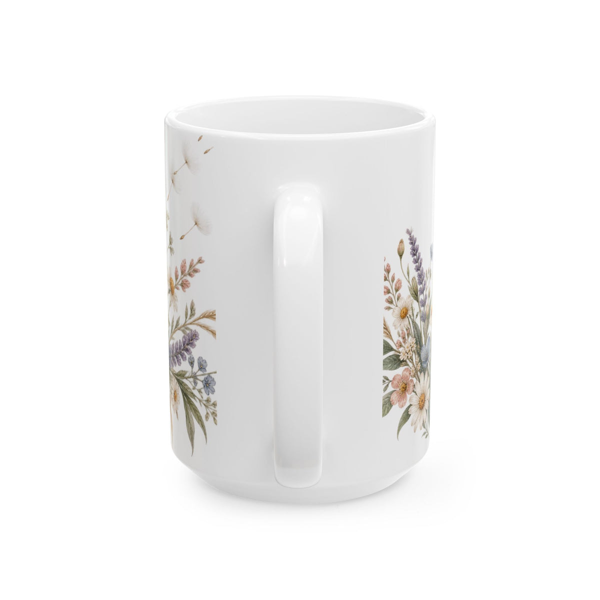 Wild Blooms Floral Dandelion Mug — Botanical Ceramic Coffee Cup (15oz)