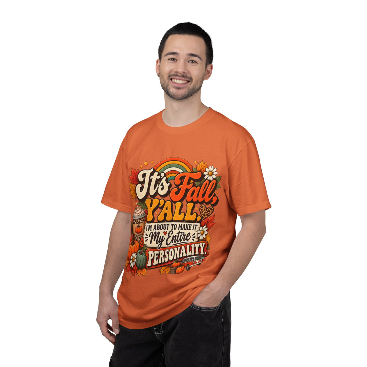 It's Fall Y'all T-Shirt — Fall Pumpkin & Cozy Coffee Graphic Tee