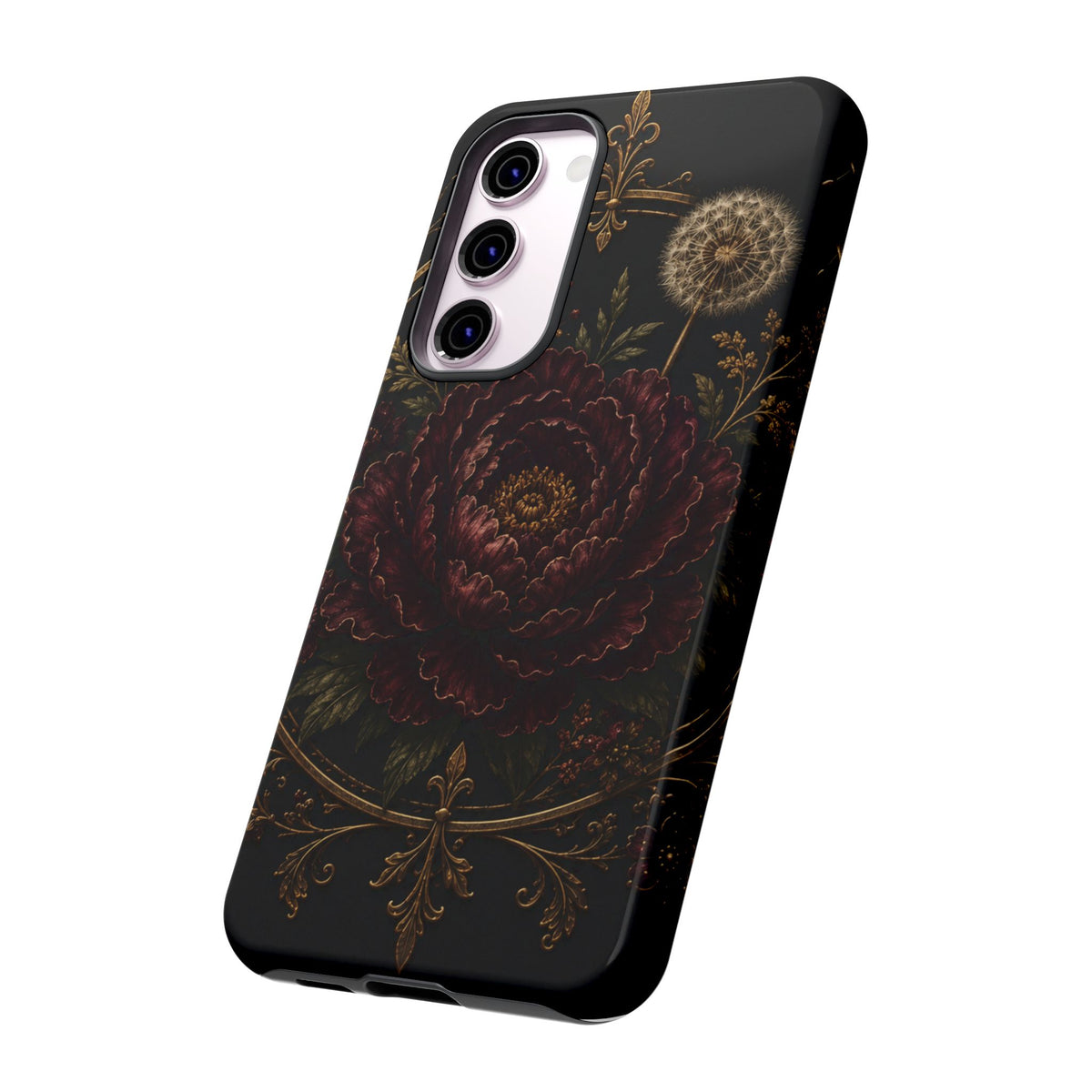 Midnight Garden Tough Case – Vintage Dark Floral Phone Case (Antique Dahlia & Dandelion)
