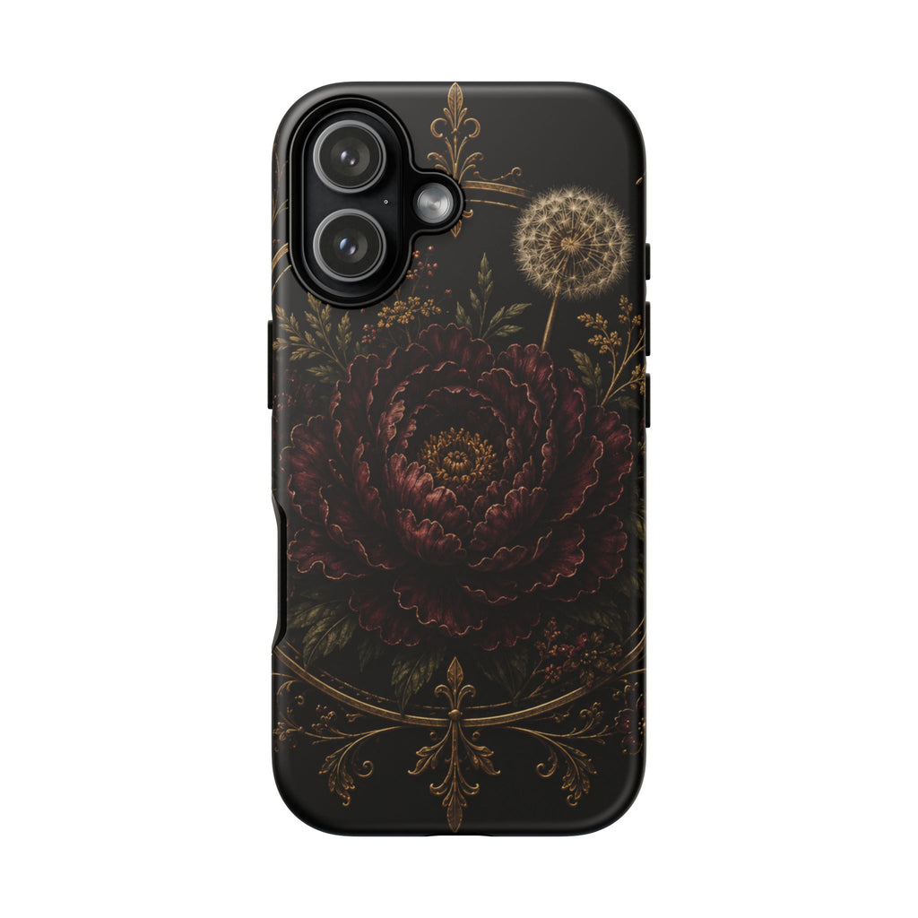 Midnight Garden Tough Case – Vintage Dark Floral Phone Case (Antique Dahlia & Dandelion)