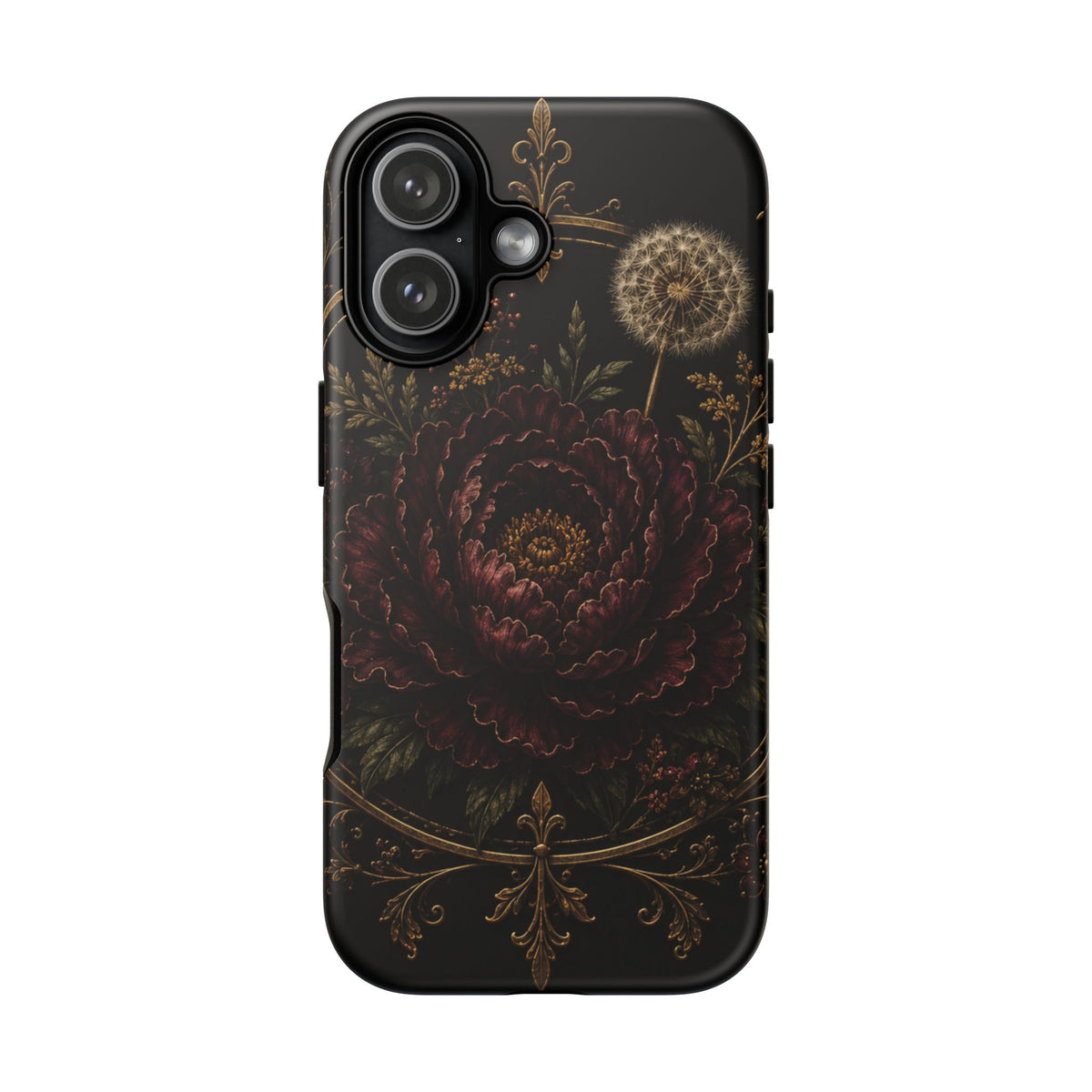 Midnight Garden Tough Case – Vintage Dark Floral Phone Case (Antique Dahlia & Dandelion)
