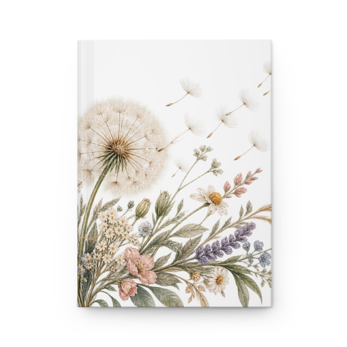 Wild Blooms Floral Dandelion Hardcover Journal — Lined Rustic Wildflower Notebook