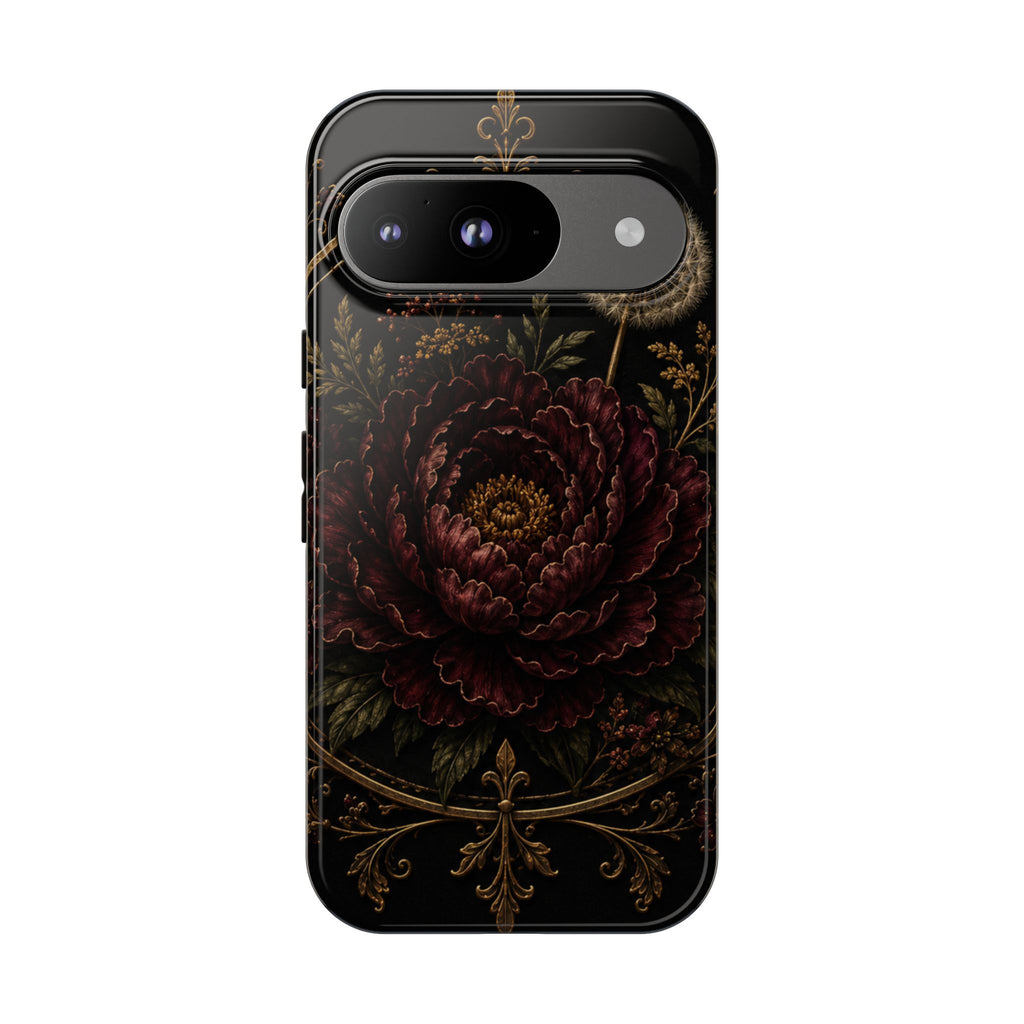 Midnight Garden Tough Case – Vintage Dark Floral Phone Case (Antique Dahlia & Dandelion)