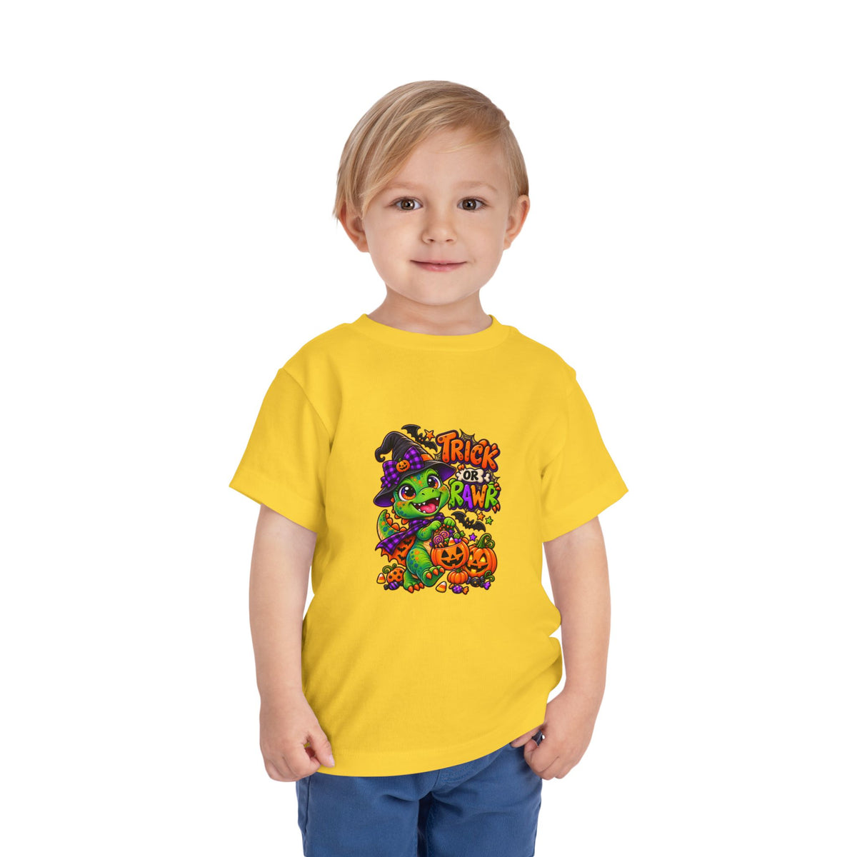 Toddler Tee — "Trick or Rawr" Halloween Dino Witch Shirt