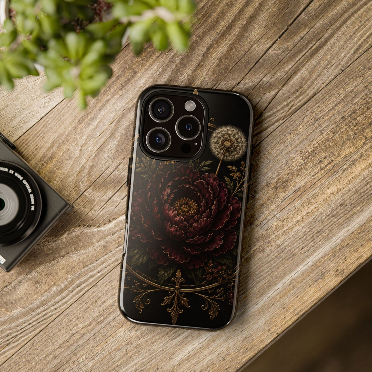 Midnight Garden Tough Case – Vintage Dark Floral Phone Case (Antique Dahlia & Dandelion)