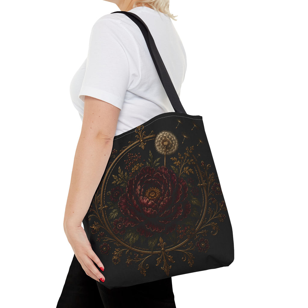 Midnight Garden Tote Bag — Vintage Floral Dandelion Design