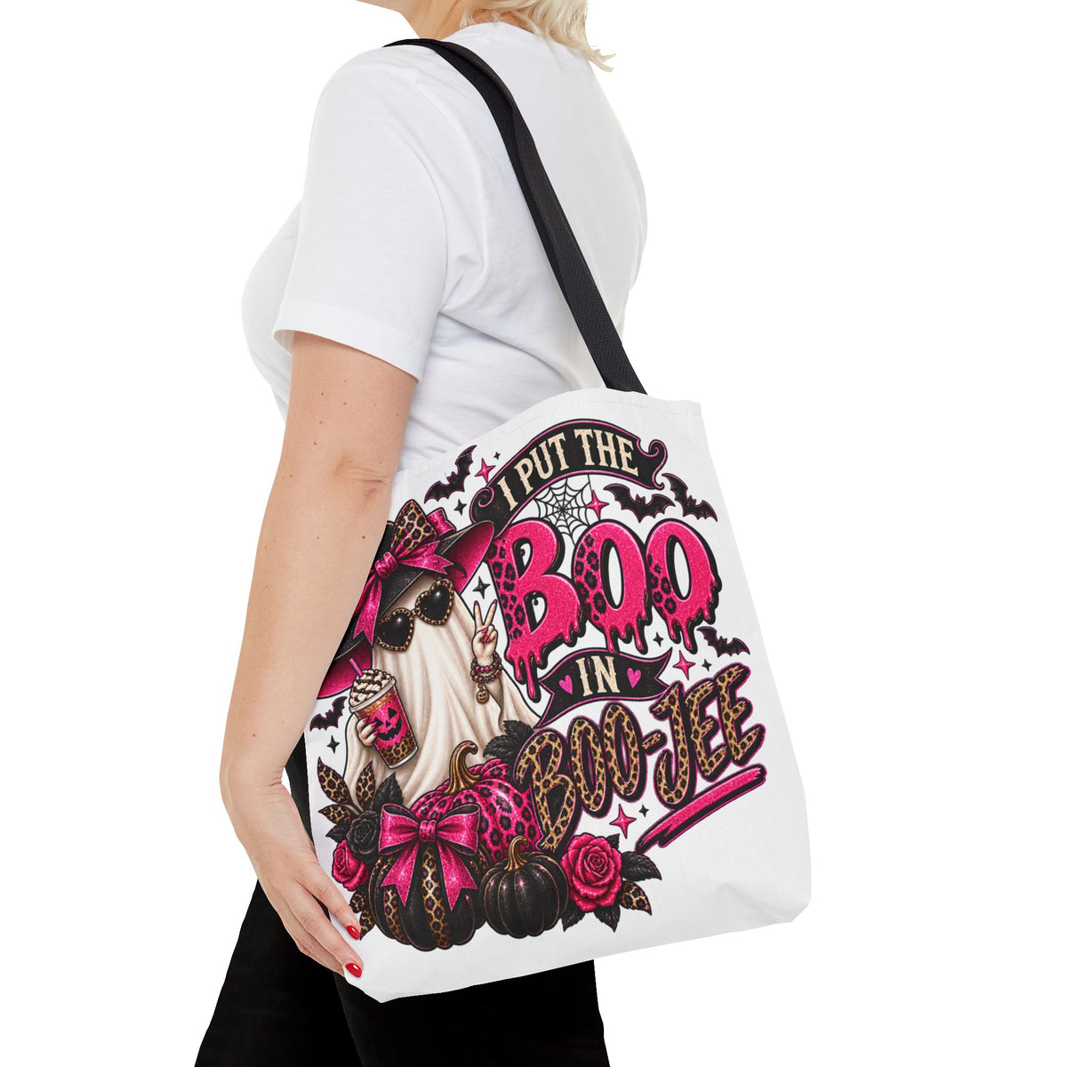 Halloween Boo-in-Boots Tote Bag – Pink Witch Gnome Trick-or-Treat Tote