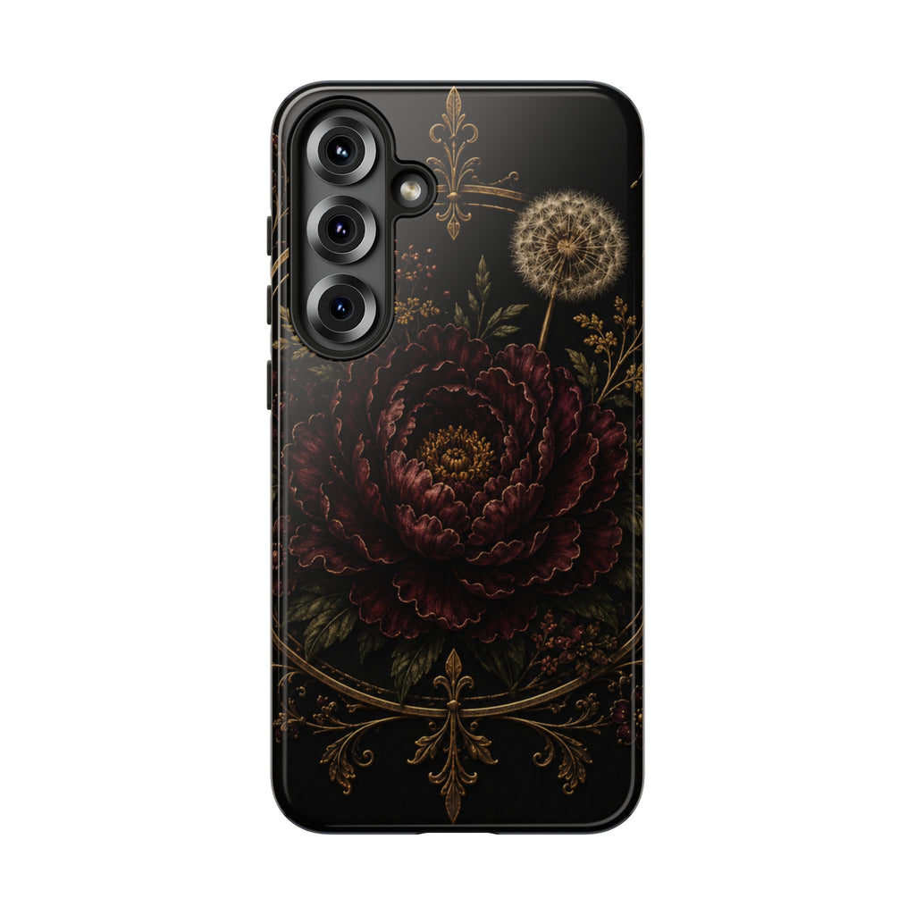 Midnight Garden Tough Case – Vintage Dark Floral Phone Case (Antique Dahlia & Dandelion)