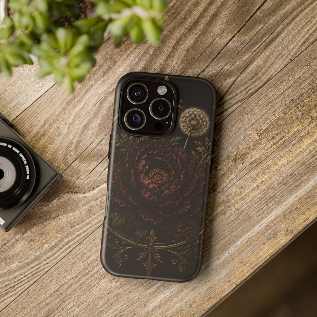 Midnight Garden Tough Case – Vintage Dark Floral Phone Case (Antique Dahlia & Dandelion)