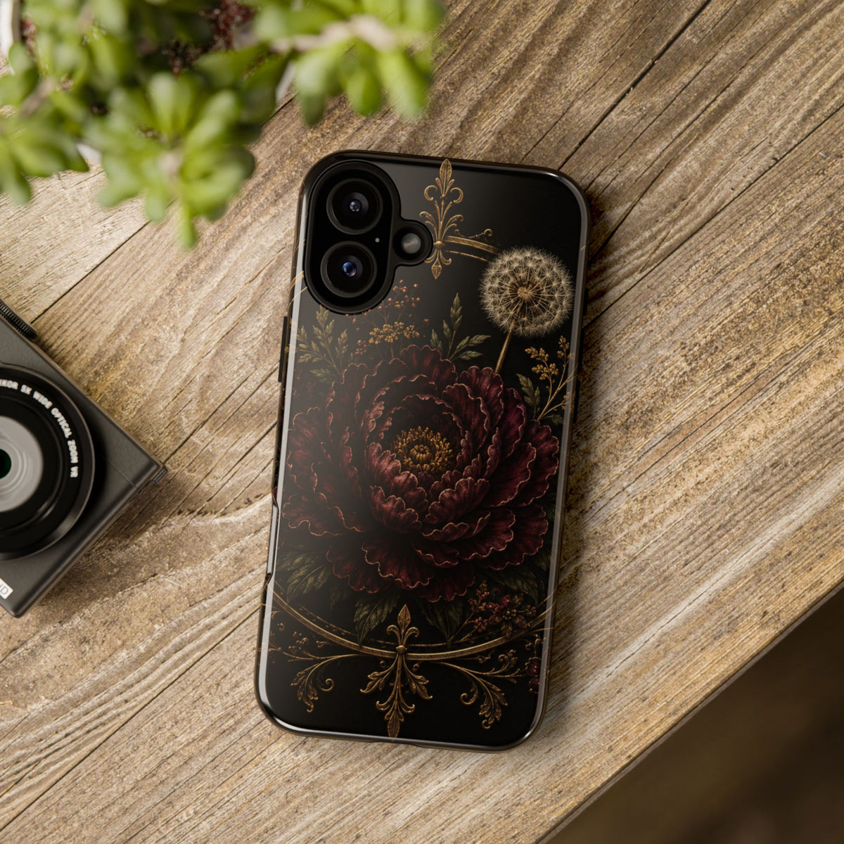 Midnight Garden Tough Case – Vintage Dark Floral Phone Case (Antique Dahlia & Dandelion)