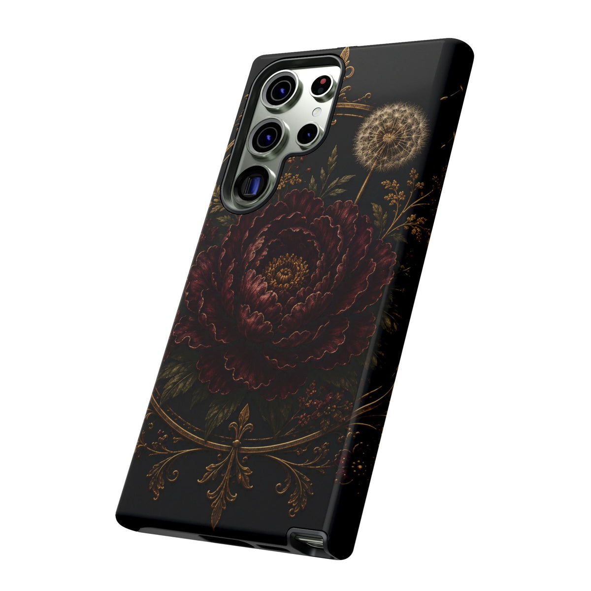 Midnight Garden Tough Case – Vintage Dark Floral Phone Case (Antique Dahlia & Dandelion)