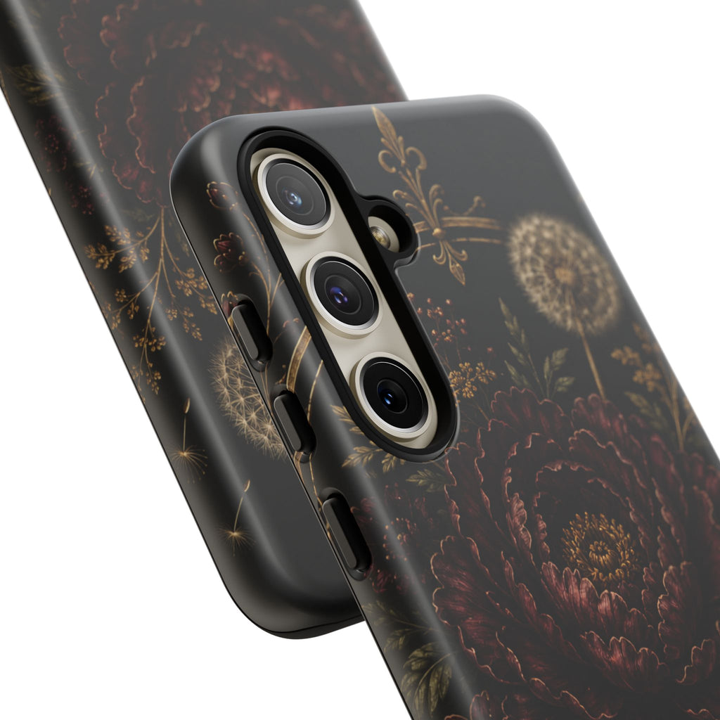 Midnight Garden Tough Case – Vintage Dark Floral Phone Case (Antique Dahlia & Dandelion)