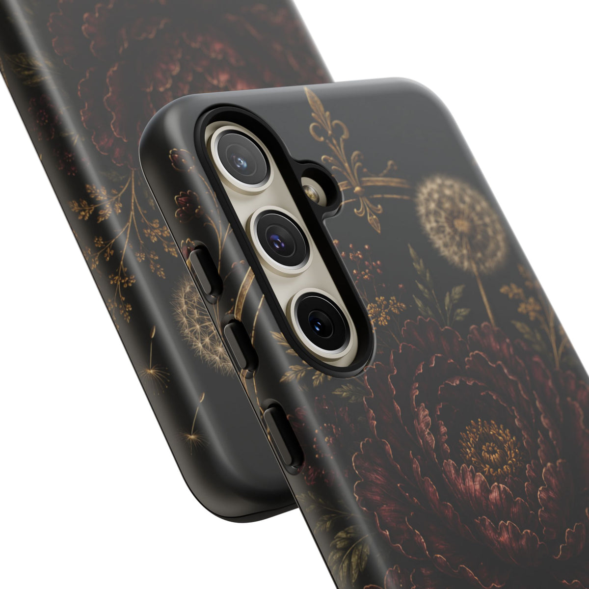 Midnight Garden Tough Case – Vintage Dark Floral Phone Case (Antique Dahlia & Dandelion)