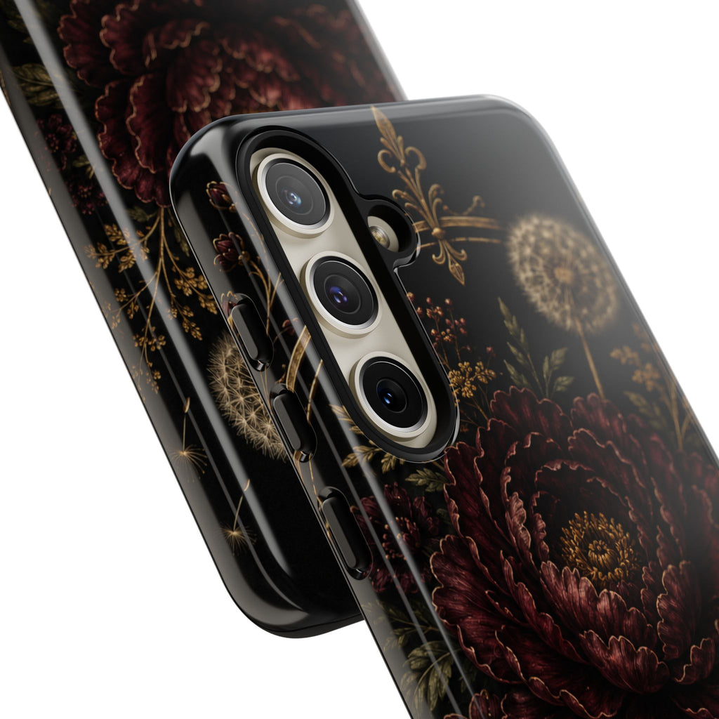 Midnight Garden Tough Case – Vintage Dark Floral Phone Case (Antique Dahlia & Dandelion)