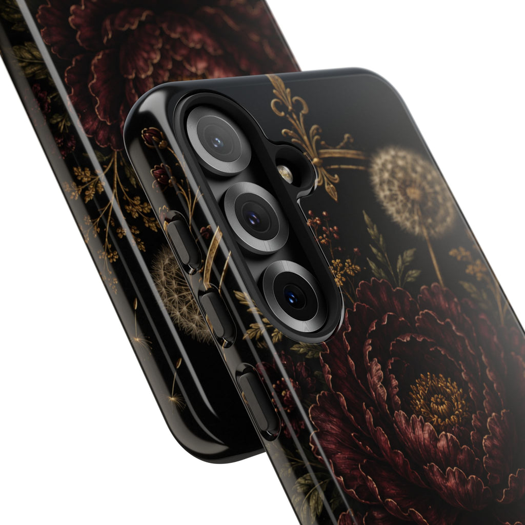 Midnight Garden Tough Case – Vintage Dark Floral Phone Case (Antique Dahlia & Dandelion)