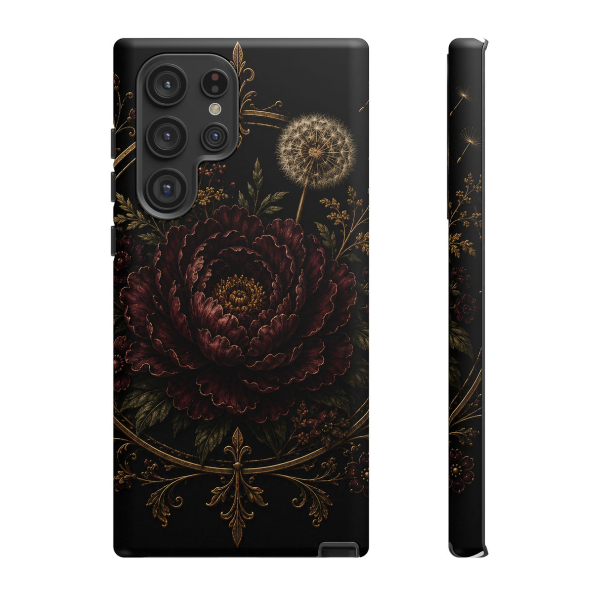 Midnight Garden Tough Case – Vintage Dark Floral Phone Case (Antique Dahlia & Dandelion)
