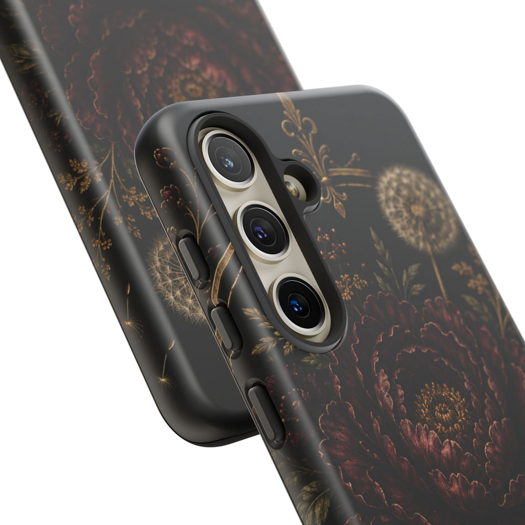 Midnight Garden Tough Case – Vintage Dark Floral Phone Case (Antique Dahlia & Dandelion)