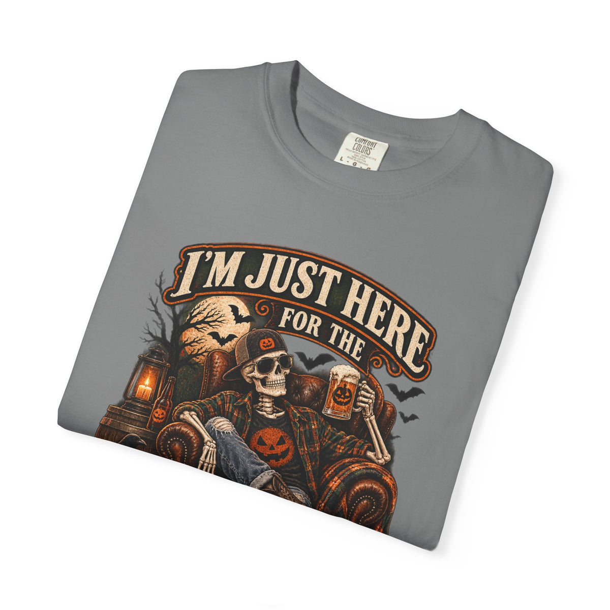 Halloween T-Shirt — "I'm Just Here for the Boos" Spooky Skull & Pumpkin Tee