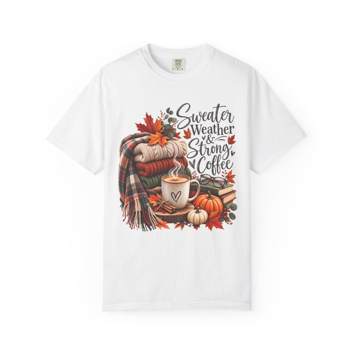 Sweater Weather & Strong Coffee T-Shirt — Cozy Fall Plaid Coffee Graphic Tee
